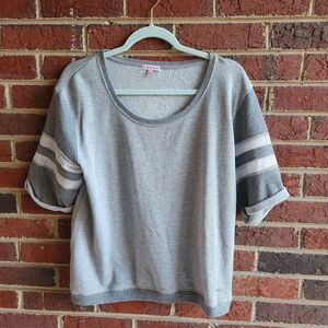 Juicy Couture Gray Short Sleeve Top Mesh Ring Sleeves. Pearlized Glitter Large